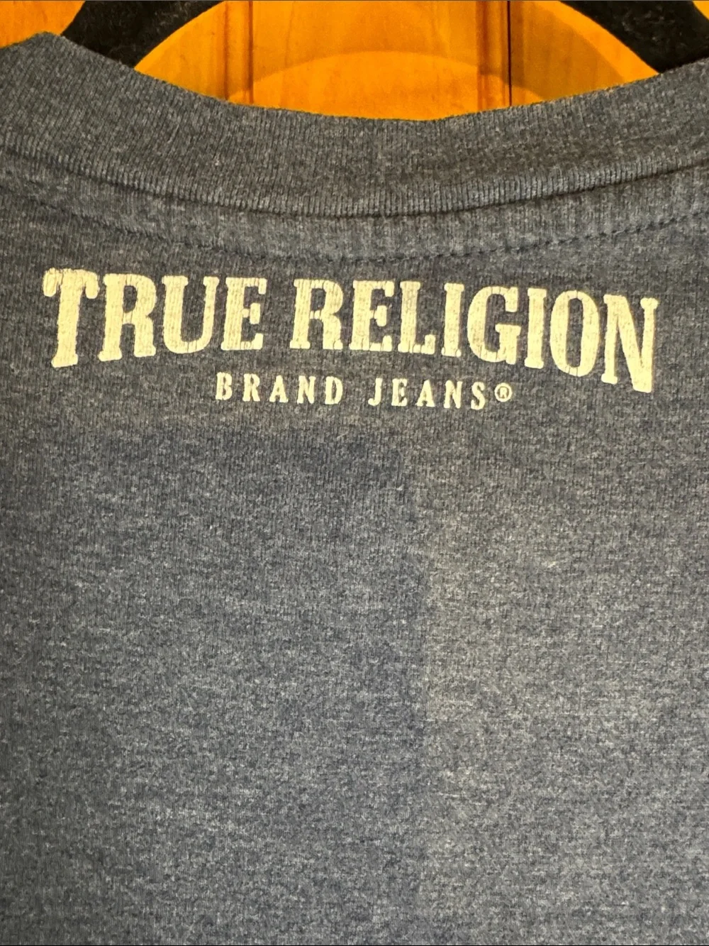 True Religion Men's Heather Navy V-Neck Logo Tee